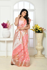 Handloom Silk Saree With Silver Zari Aada Striped Body And Border